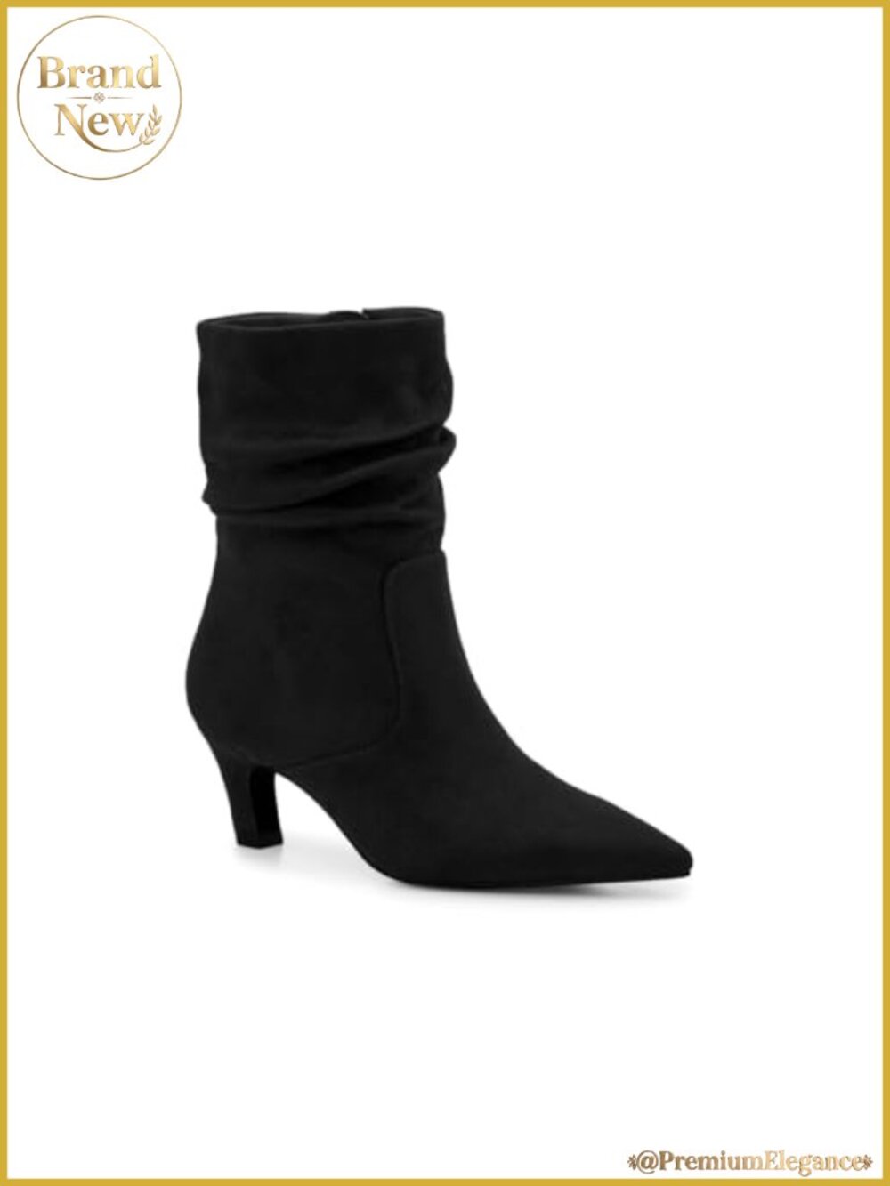 Slouchy Ankle Boots Low Kitten Heel Pointed Toe Booties Side Zipper Fall Shoes